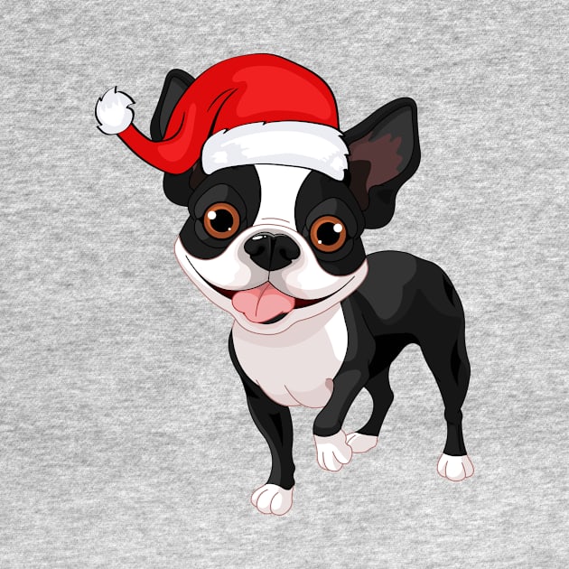 Santa Boston Terrier Cartoon Dog by Seasonal Dogs